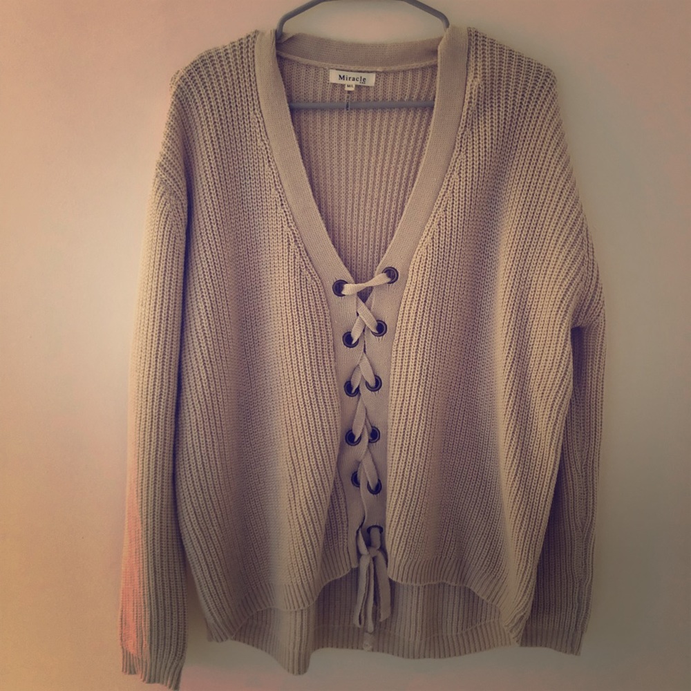 Dottie Couture Boutique Ivory Cage Front Sweater